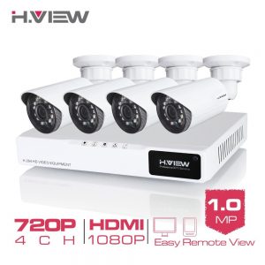 H.View 4CH CCTV System 720P HDMI AHD CCTV DVR 4PCS 1.0 MP IR Outdoor Security Camera 1200 TVL Camera Surveillance Kit
