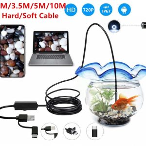 3 in 1 USB Endoscope Hard/Soft Cable 720P Borescope Inspection Camera For Android Type-c PC Waterproof Snake Camera 2/3.5/5/10M