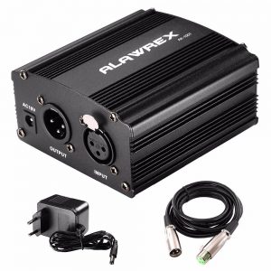 ALAWREX  USB 1- Channel 48V Phantom Power Supply w/ Adapter XLR Audio Cable for Condenser Micro Microphone Recording Equipment