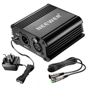 Neewer 1-Channel 48VPhantom Power Supply with Adapter and One XLR Audio Cable for Condenser Microphone Music Recording Equipment