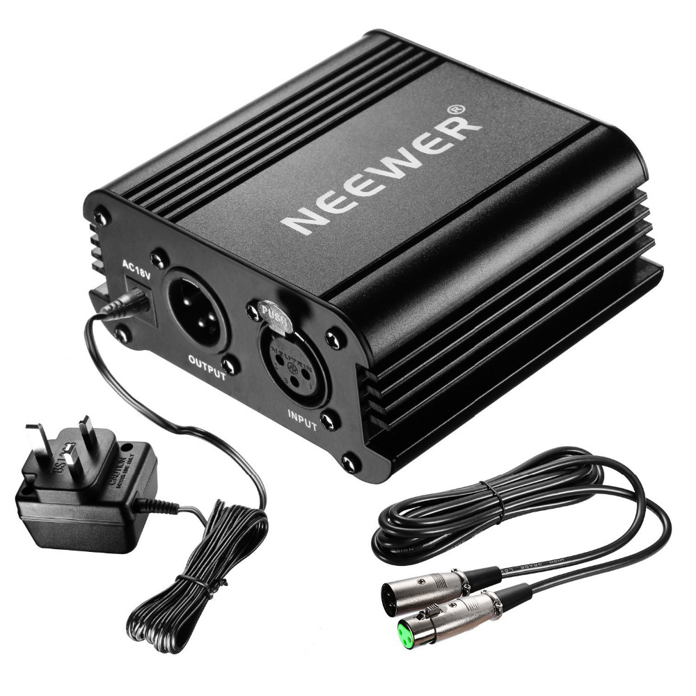 Neewer 1-Channel 48VPhantom Power Supply with Adapter and One XLR Audio Cable for Condenser Microphone Music Recording Equipment