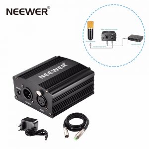 Neewer 1- Channel 48V Phantom Power Supply Black Adapter One XLR Audio Cable for Condenser Microphone Music Recording Equipment