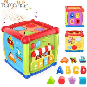 Tumama Multifunctional Musical Toys Toddler Baby Box Music Electronic Toys Gear Clock Geometric Blocks Sorting Educational Toys