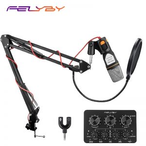 FELYBY SF666 Professional Mic Studio Mikrofon Karaoke Gaming Condenser Microphone for Computer/Phone Recording with Pop Filter