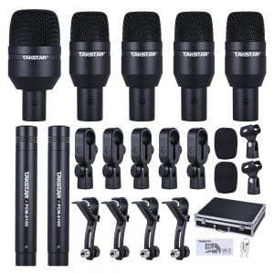 Drum Set Wired Microphone Mic Kit 1 Big Drum Microphone 4 Small Drum Microphones 2 Condenser Microphones with carrying case