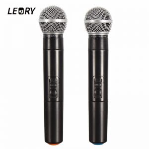 LEORY High Quality EU Plug Dual Professional Wireless Microphone System Cordless Handheld Microphone Mic Kareoke KTV