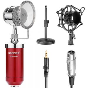 Neewer NW-1500 Desktop Broadcast&Recording Condenser Microphone+Audio Cable Bundle+Iron Mic Stand+Metal Shock Mount+Wind Filter